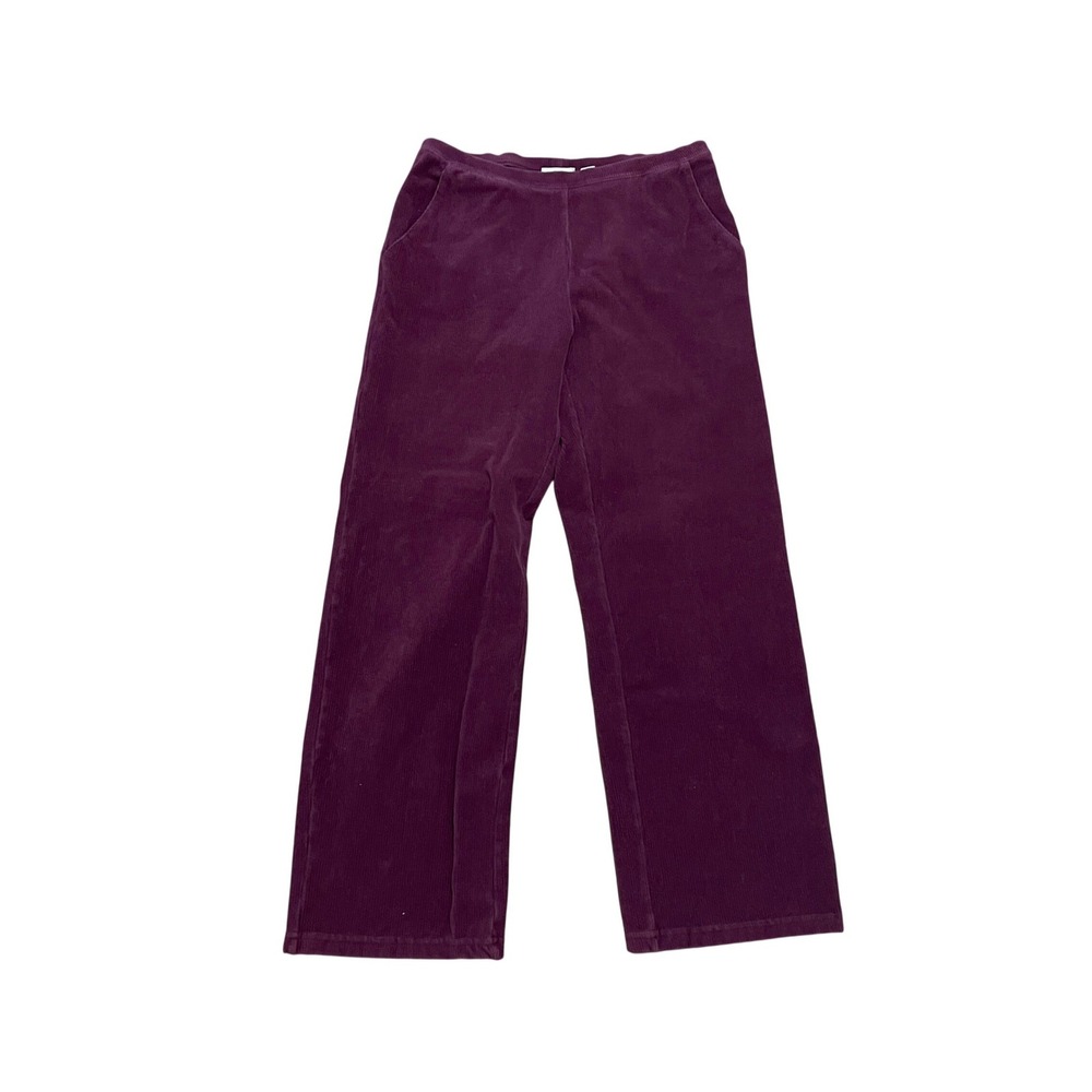 LL Bean Womens M Burgundy Straight Wide Leg Corduroy Stretch Pull On Pants 23723